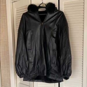 Black Faux Fur Trim Leather Jacket